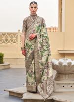 Pv Silk  Light Olive Green Wedding Wear Floral Print Saree